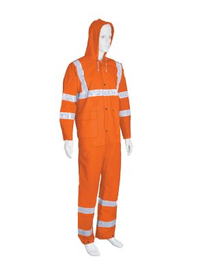 17407 - Conjunto impermeable doble capa naranja con reflejante, CH