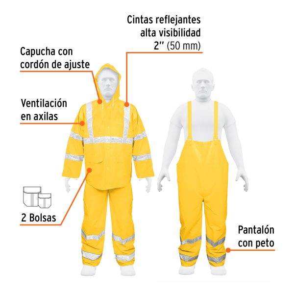 18416 - Conjunto impermeable doble capa amarillo con reflejante, M