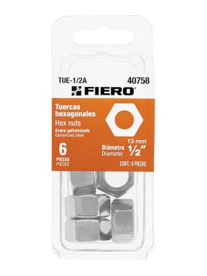 TUE-1-2A.jpg 40758 - Blíster con 6 tuercas 1/2' hex de acero galvanizado, Fiero