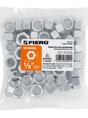 44552 - Bolsa con 50 tuercas 1/2' hexagonales de acero galvanizado