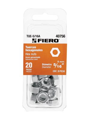 TUE-5-16A.jpg 40756 - Blíster con 20 tuercas 5/16' hex de acero galvanizado, Fiero