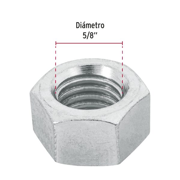 44700 - Bolsa con 25 tuercas 5/8' hexagonales de acero galvanizado