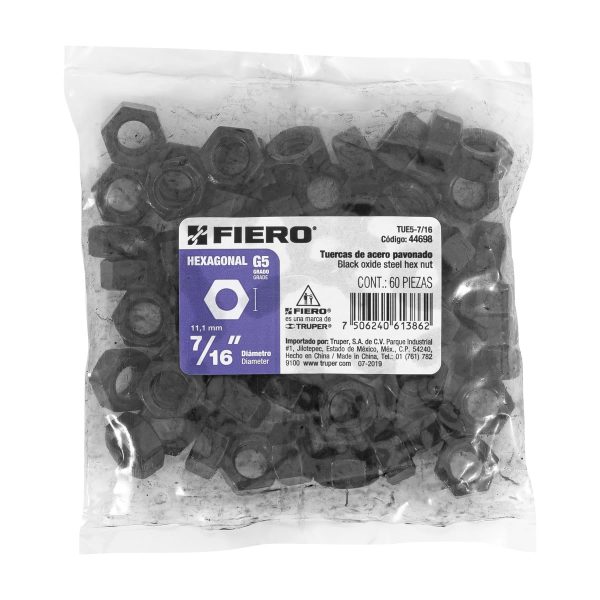 44698 - Bolsa con 60 tuercas 7/16' hexagonales pavonadas, grado 5