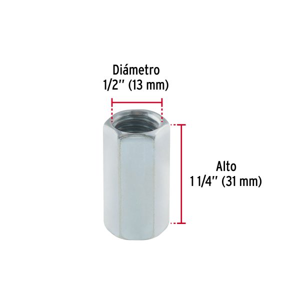 40947 - Bolsa con 5 tuercas cople, 1/2' acero galvanizado , FIERO