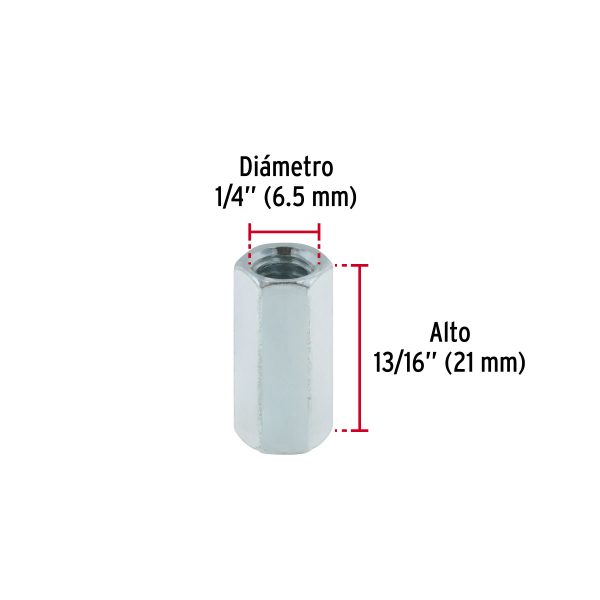 40943 - Bolsa con 5 tuercas cople, 1/4' acero galvanizado , FIERO