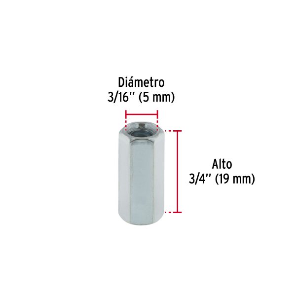 40942 - Bolsa con 5 tuercas cople, 3/16' acero galvanizado , FIERO