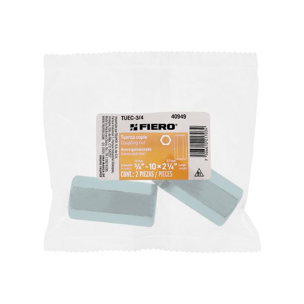 40949 - Bolsa con 2 tuercas cople, 3/4' acero galvanizado , FIERO