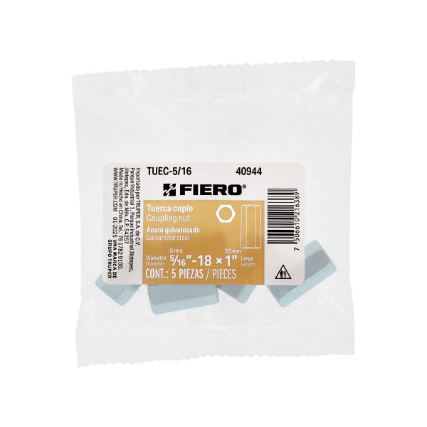 40944 - Bolsa con 5 tuercas cople, 5/16' acero galvanizado , FIERO