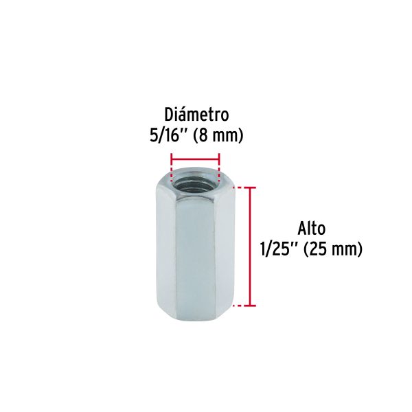 40944 - Bolsa con 5 tuercas cople, 5/16' acero galvanizado , FIERO