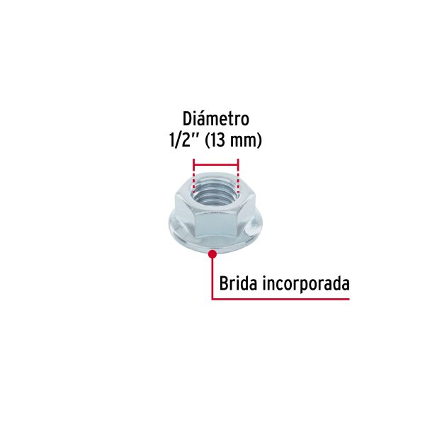 40939 - Bolsa con 25 tuercas flange, 1/2', acero galvanizado, FIERO