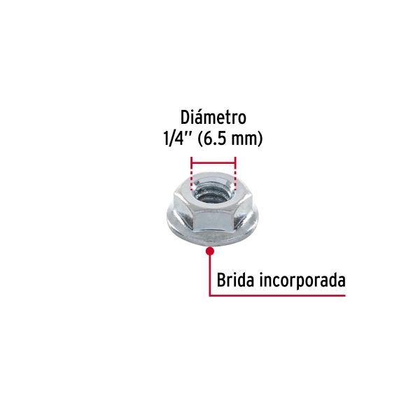 40936 - Bolsa con 100 tuercas flange, 1/4', acero galvanizado, FIERO