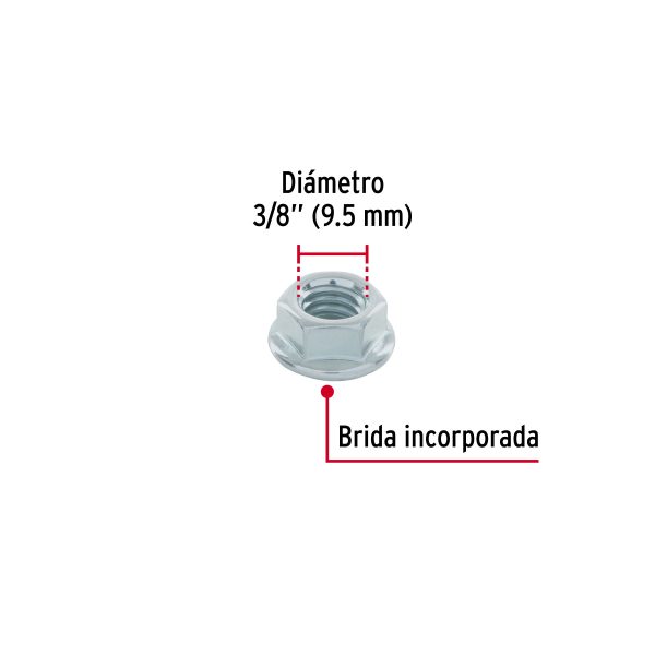 40938 - Bolsa con 50 tuercas flange, 3/8', acero galvanizado, FIERO