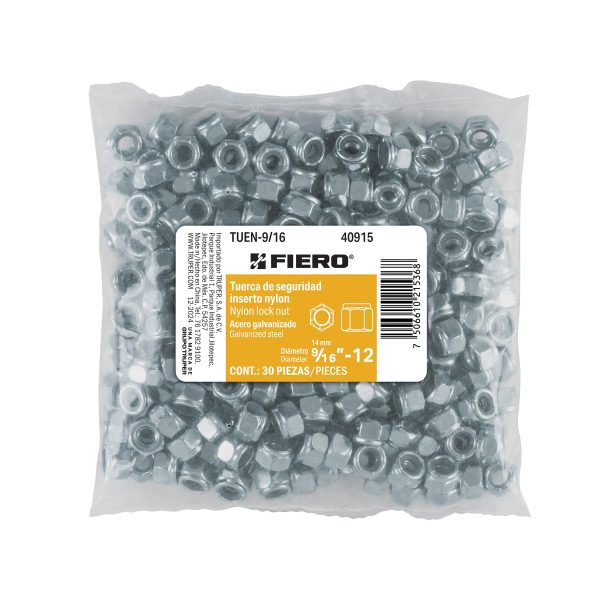 40915 - Bolsa con 30 tuercas de seguridad 9/16' acero galvanizado