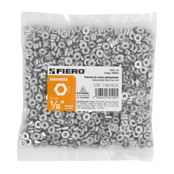 44553 - Bolsa con 1000 tuercas 1/8' hexagonales tipo Sakamura, Fiero