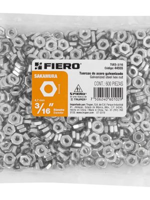 44555 - Bolsa con 600 tuercas 3/16' hexagonales tipo Sakamura, Fiero