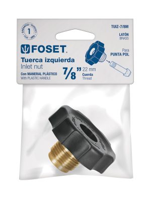 46154 - Tuerca izquierda de latón 7/8' con maneral plástico, Foset