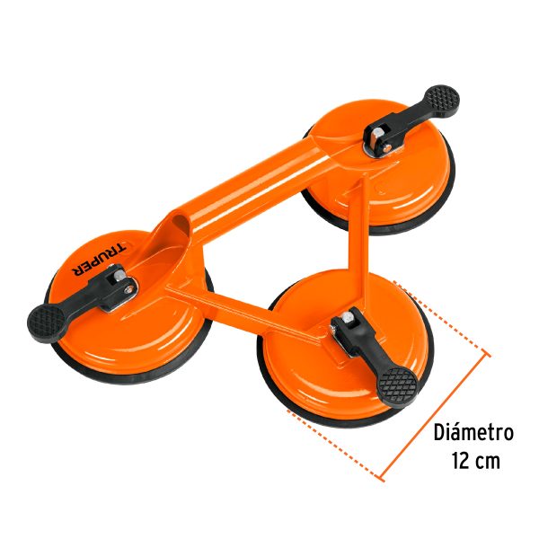100762 - Ventosa de aluminio para vidrio, 3 copas de succión, Truper