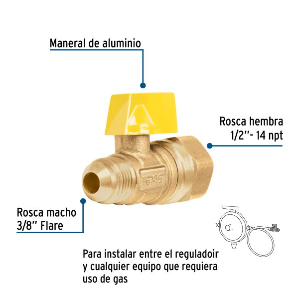 41060 - Válvula de control de latón para gas, 5/16' x 1/2', Foset