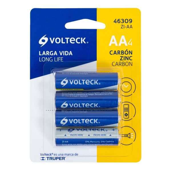 46309 - Blíster con 4 pilas zinc-carbón AA, VOLTECK
