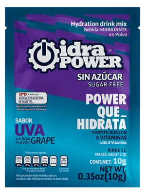 Bebida Hidratante en Polvo Sin Azúcar Rinde 1L, Sabor Uva, IdraPower